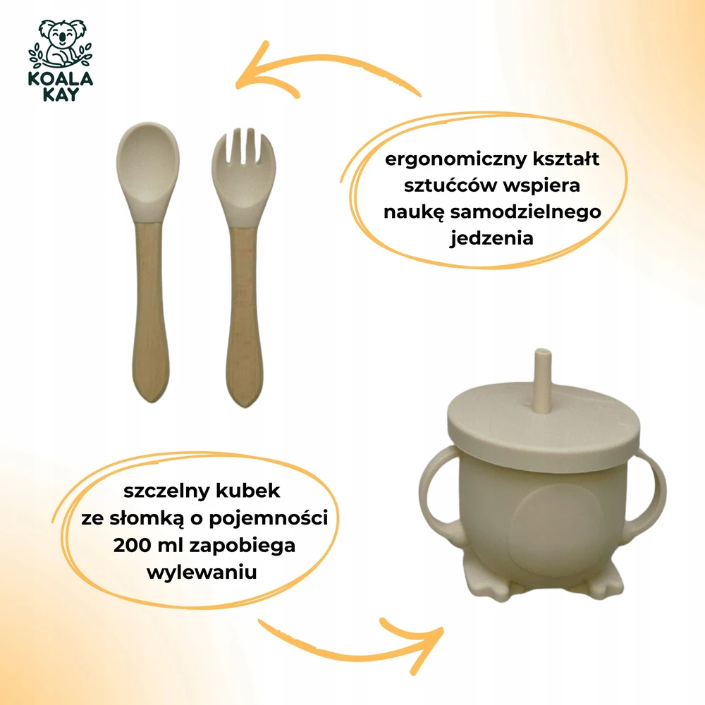 Koala Kay Rinkinys 5in1 Silikoninis seilinukas, dubuo, stalo įrankiai, puodelis, seifas, be BPA