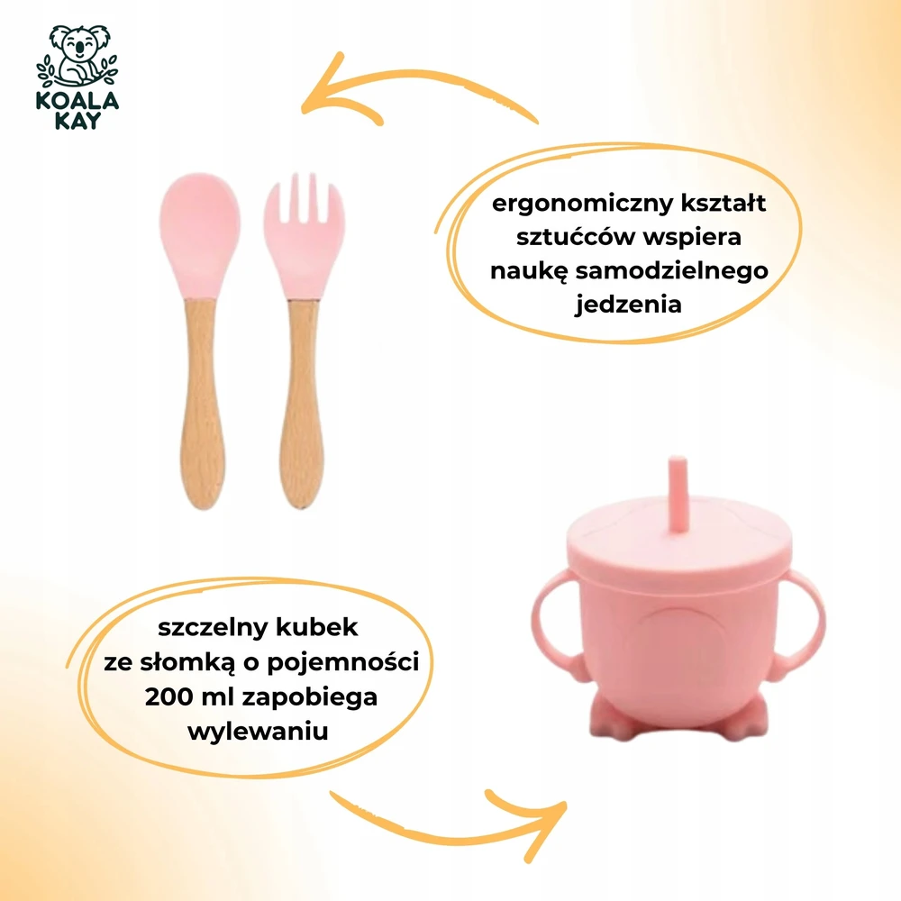 Koala Kay Rinkinys 5in1 Silikoninis seilinukas, dubuo, stalo įrankiai, puodelis, seifas, be BPA