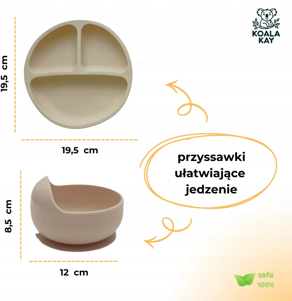 Koala Kay Rinkinys 5in1 Silikoninis seilinukas, dubuo, stalo įrankiai, puodelis, seifas, be BPA