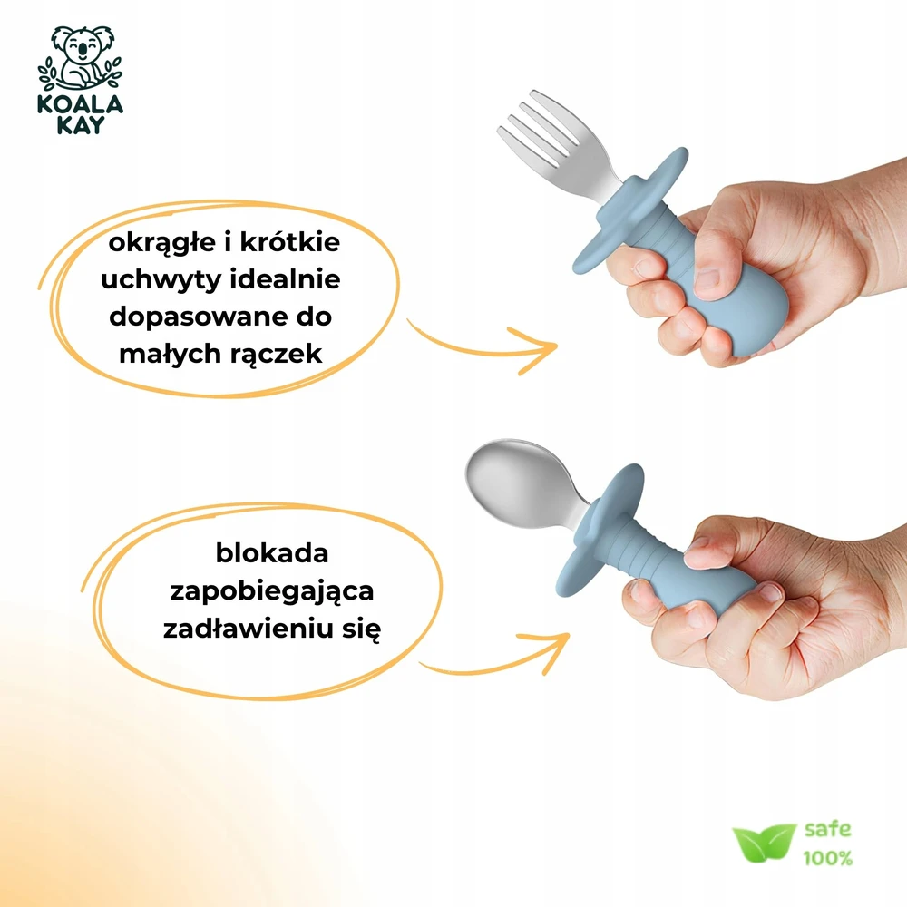 Koala Kay Silikoniniai metaliniai stalo įrankiai vaikams kūdikiams šakutė šaukštas šaukštas