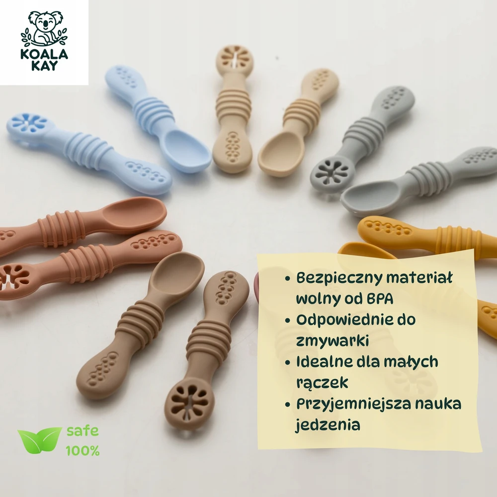 Koala Kay Silikoniniai stalo įrankių šaukšteliai kūdikiams, besimokantiems valgyti šaukštelius vaikams