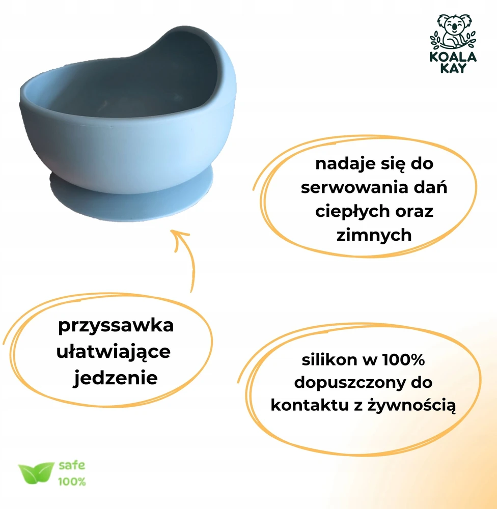 Koala Kay Silikoninis apvalus dubenėlis kūdikių maistui su siurbtuku Be BPA