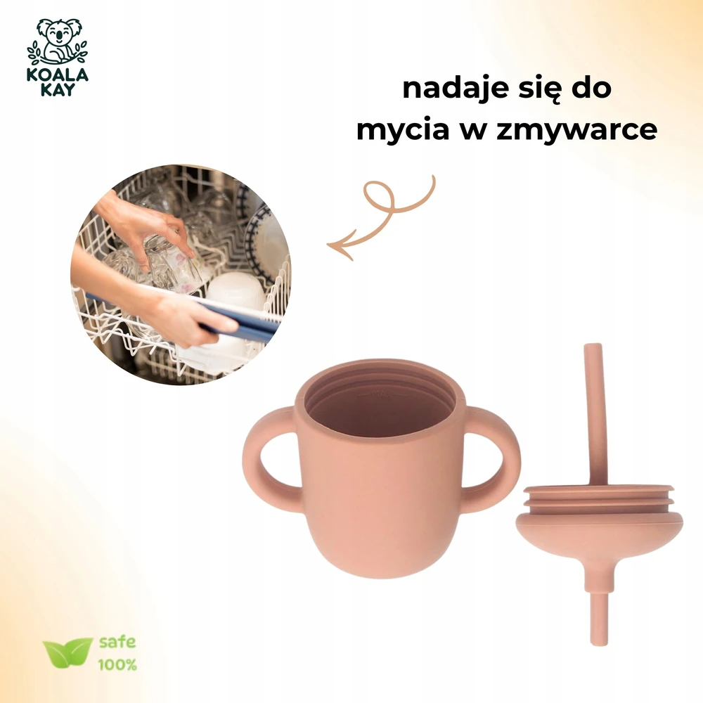 Koala Kay Silikoninis puodelis vaikams su vamzdeliu ir neišsiliejančiomis rankenėlėmis, 150 ml