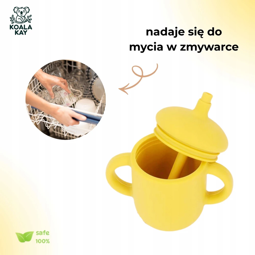 Koala Kay Silikoninis puodelis vaikams su vamzdeliu ir neišsiliejančiomis rankenėlėmis, 150 ml