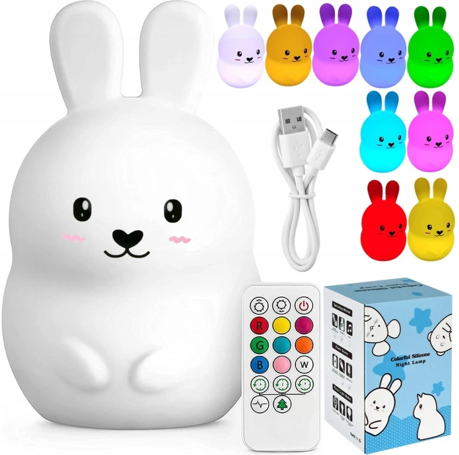 Koala Kay Silikonowa Lampka nocka vaikams kolorowa LED RGB Pultas USB króliczek
