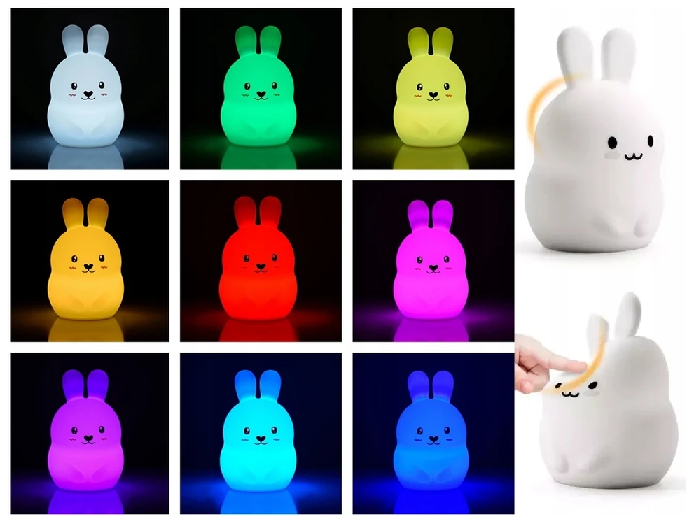 Koala Kay Silikonowa Lampka nocka vaikams kolorowa LED RGB Pultas USB króliczek