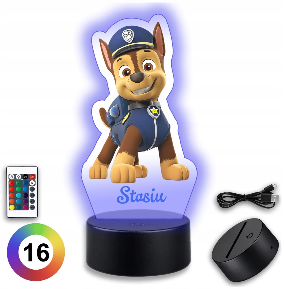 Koala Wood 3d Led Naktinė Lempa "čempionas" Vaikams, Paw Patrol