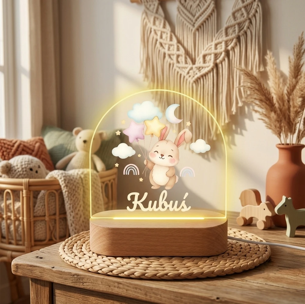 Koala Wood Lampka Nocna Królik Prezent na Roczek Chrzciny Dla Noworodka Drewniana