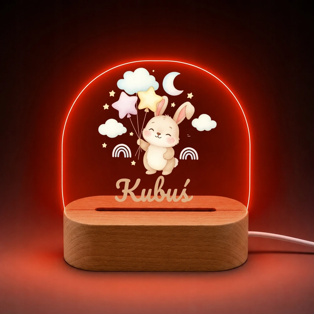 Koala Wood Lampka Nocna Królik Prezent na Roczek Chrzciny Dla Noworodka Drewniana