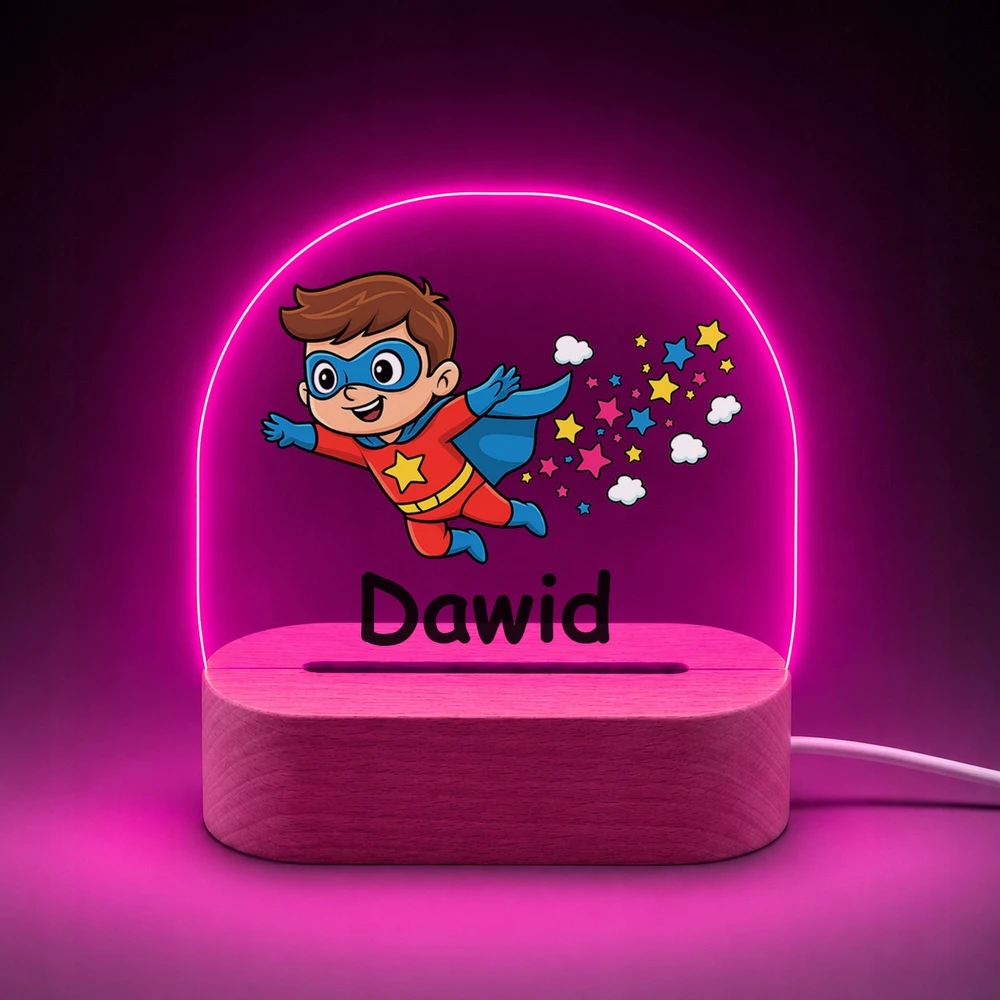 Koala Wood Lampka Nocna Super Bohater Prezent na Roczek Chrzciny Noworodka Drewniana