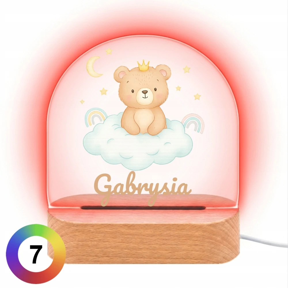 Koala Wood Prezent na Chrzciny Roczek dla Noworodka Lampka Nocna su Misiem i Imieniem
