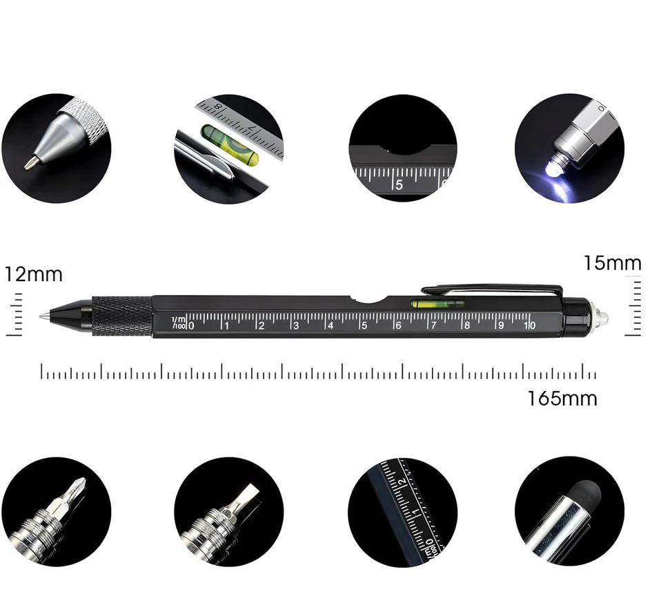 Koanni DAUGIAFUNKCINIS TUŠKAS 9 viename MULTITOOL PEN Atsuktuvas žibintuvėlis gulsčiukas