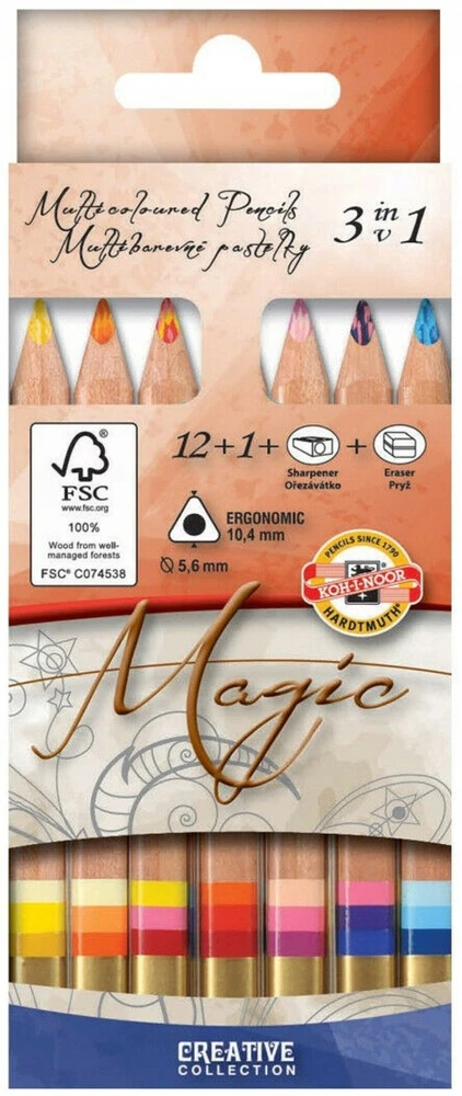 Koh-i-noor 3w1 Magiczne pieštukai, 12+1 spalvos