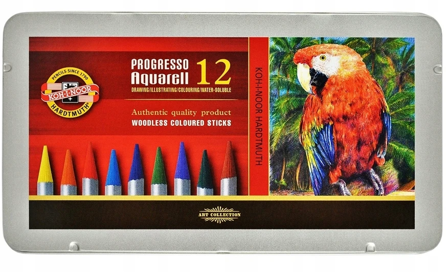 Koh-i-noor Progresso akvarelinės kreidelės 12 spalvų