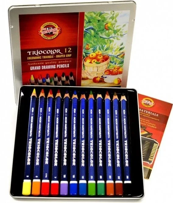 Koh-i-noor Triocolor kreidelės 12 vnt. metalinėje dėžutėje