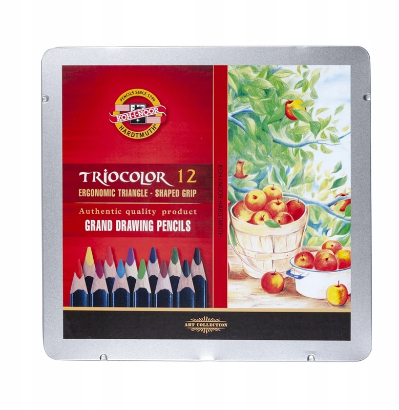 Koh-i-noor Triocolor kreidelės 12 vnt. metalinėje dėžutėje