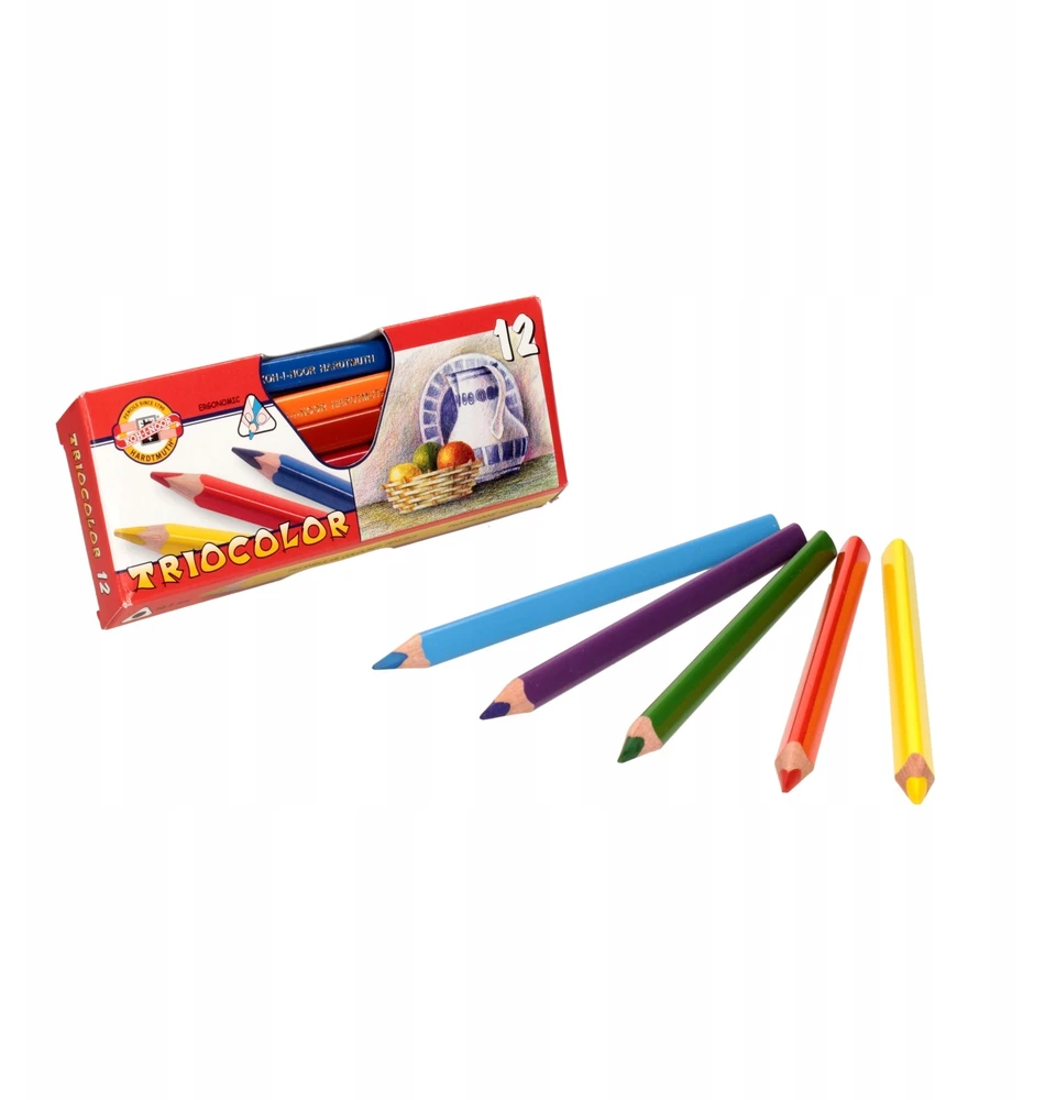 Koh-i-noor Triocolor storos spalvos pieštukinės kreidelės, 12 vnt.