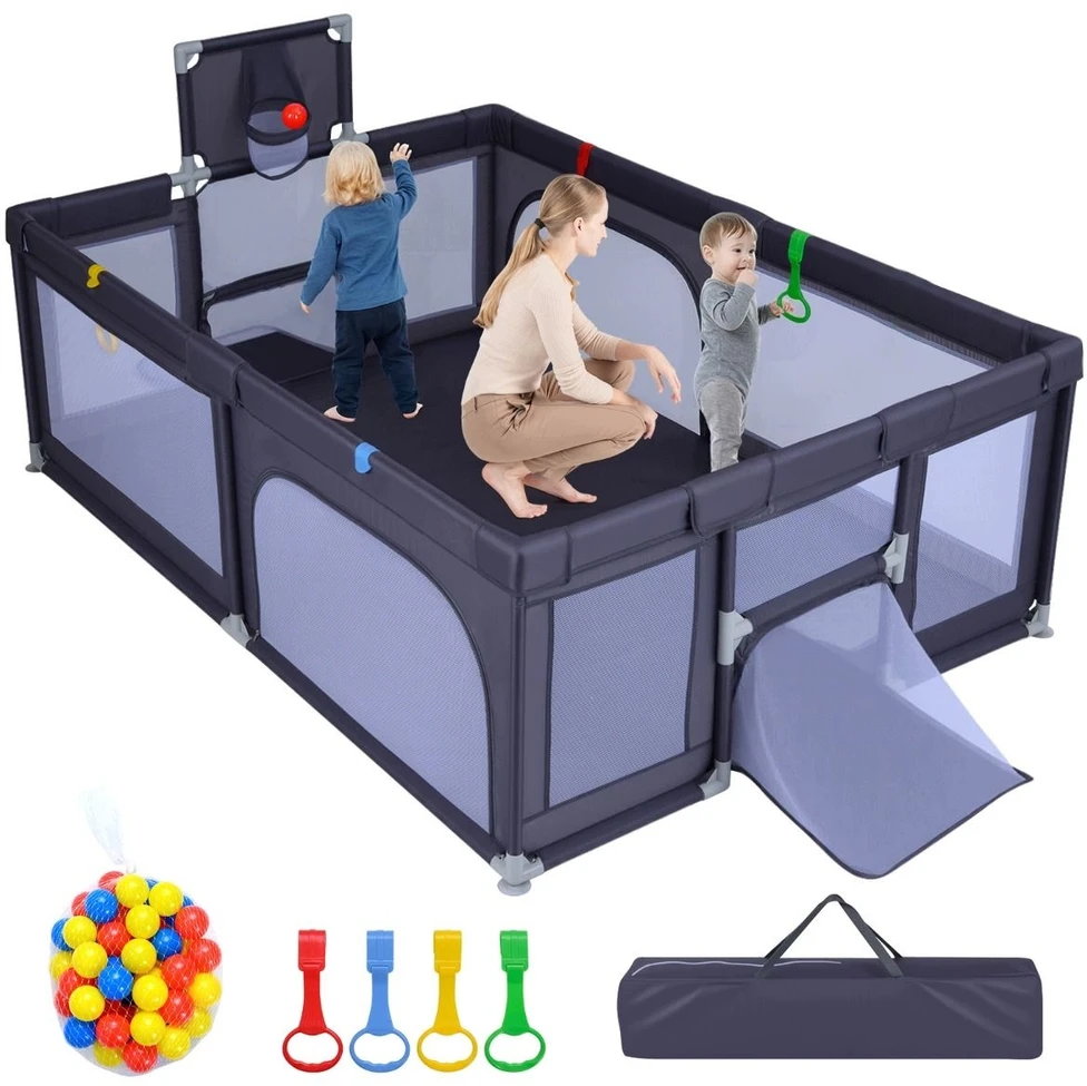 Kojec dziecięcy Costway 207 x 145 cm koszykówka piłka bramka su materacem
