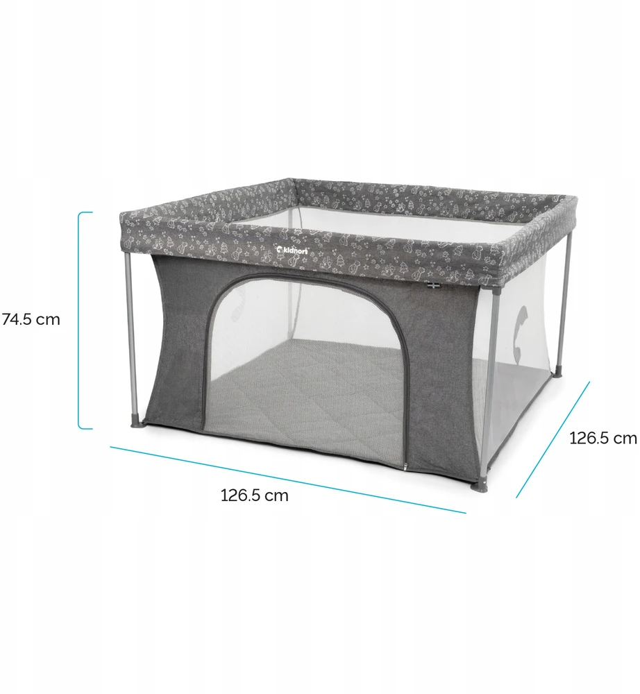 Kojec Kidnort pilka su opakowaniem 126,5x126,5 cm, wysokość 74,5 cm