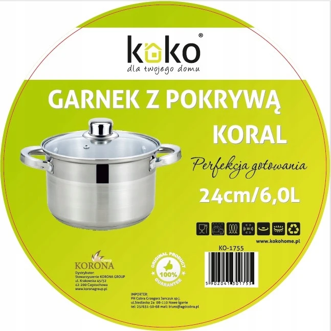 Koko NERŪDIJANČIOS INDUKCINĖS PUODAS 6L 24cm SU DANGČIU GILIAI STOROSIOS DUGNĖS SIENOS