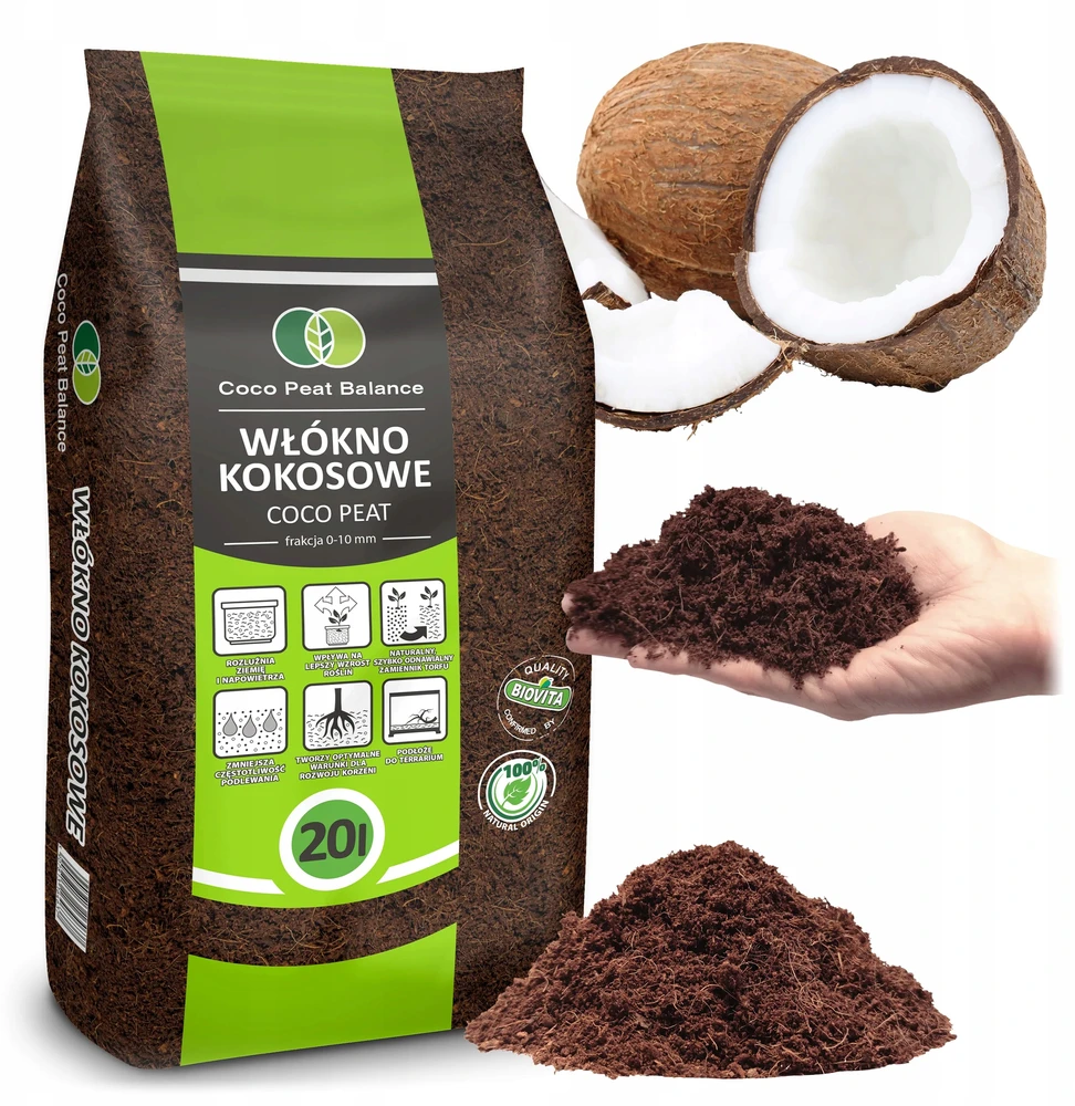 Kokosų pluoštas augalams ir gėlėms Kokosų durpės 10 mm 20 l BIOVITA