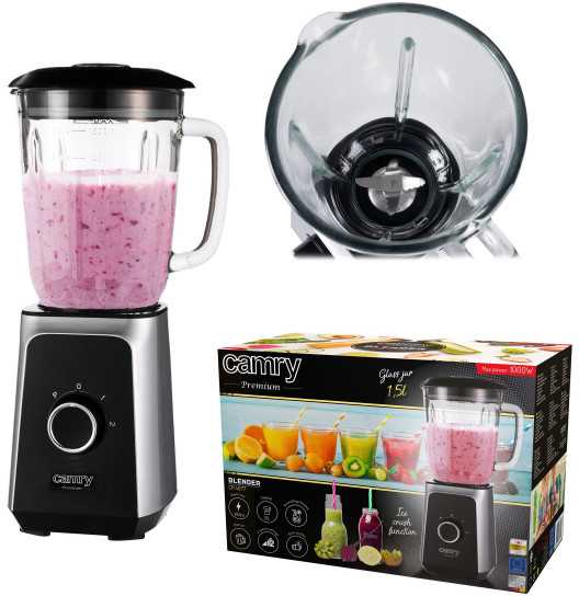 Adler Camry | Maišytuvas | CR 4077 | Tabletop | 500 W | Jar material Glass | Jar capacity 1.5 L | Ice crushing | Juodas/Nerūdijantis plienas