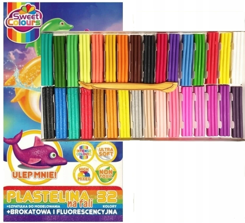 Herlitz Koma Plast Plastelinos rinkinys 32 spalvos su blizgučiais ir fluorescencinėmis