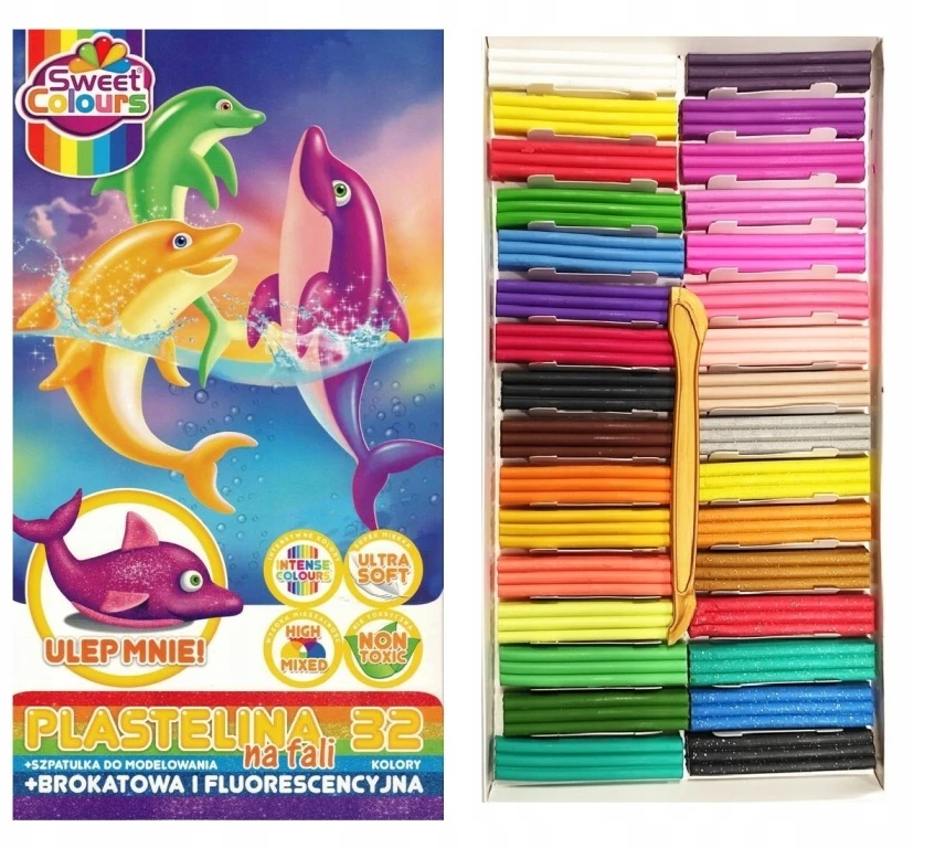 Herlitz Koma Plast Plastelinos rinkinys 32 spalvos su blizgučiais ir fluorescencinėmis