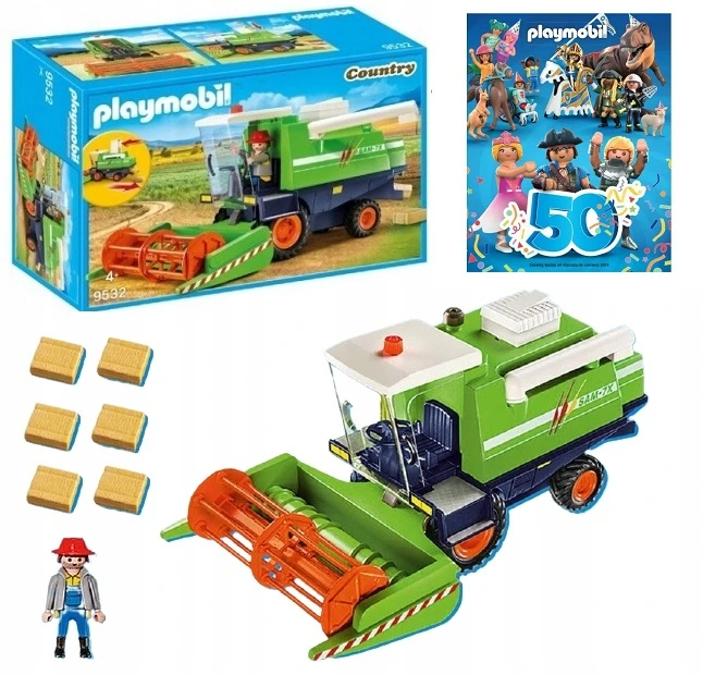 Žaislas - Playmobil 9532 Country Combine (Playmobil, kombainas, figūra, 6 šieno rulonai)
