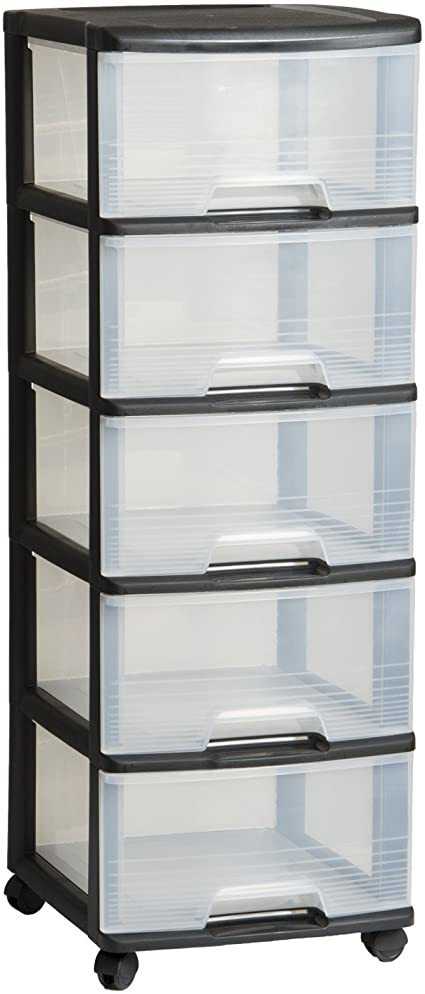Komoda CURVER REGAL, 5 stalčių, juoda/skaidri, h100 x 39 x 37 cm