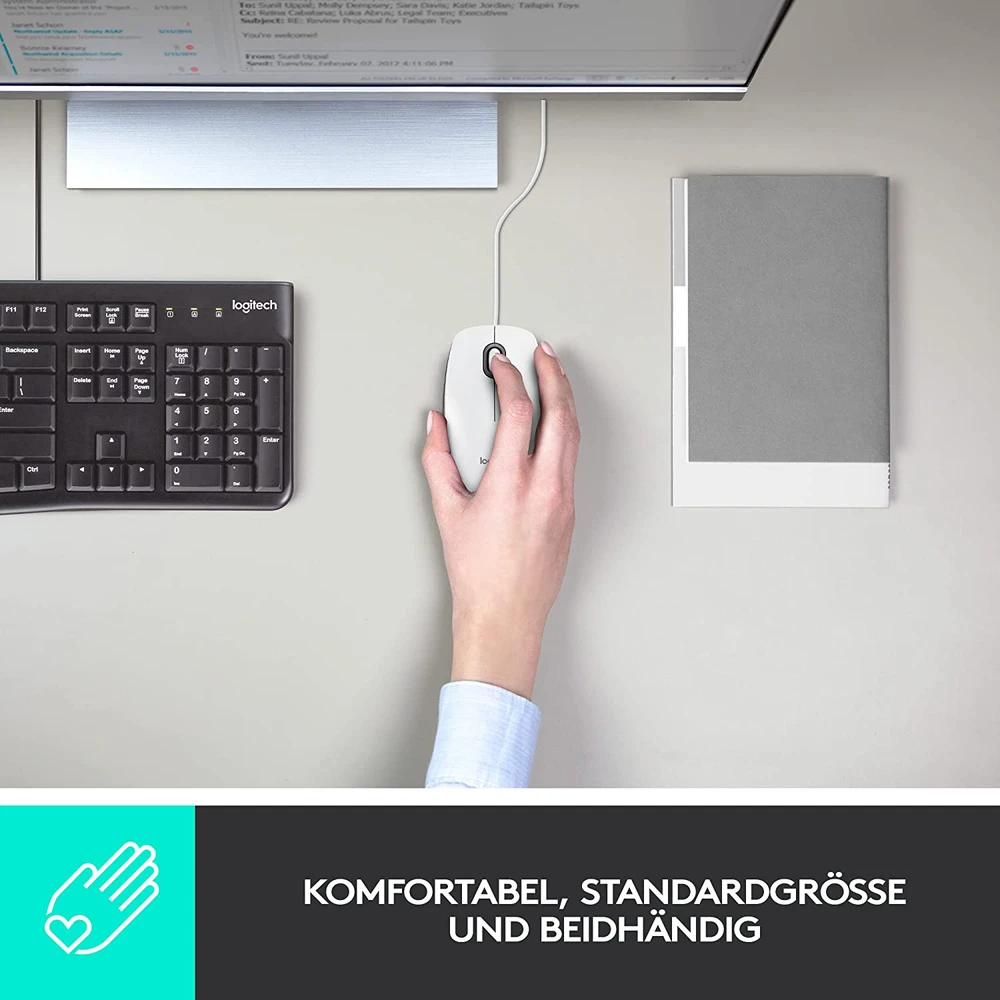 Logitech M100 Laidinė pelė, 1000 DPI, Balta