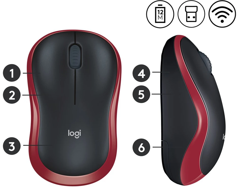 Bevielė pelė Logitech M185. Raudona