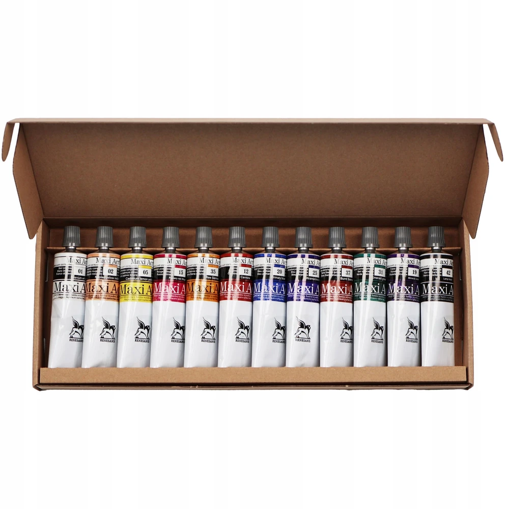 Komplet 12 vnt farb MaxiAcril RENESANS artystyczne wydajne prezent 12x60ml
