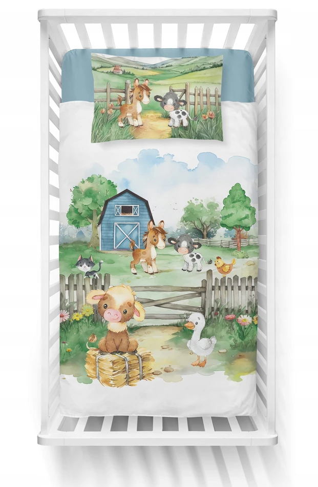 Komplet pościeli do łóżeczka 100x135 cm farma zwierzęta medvilnė Detexpol