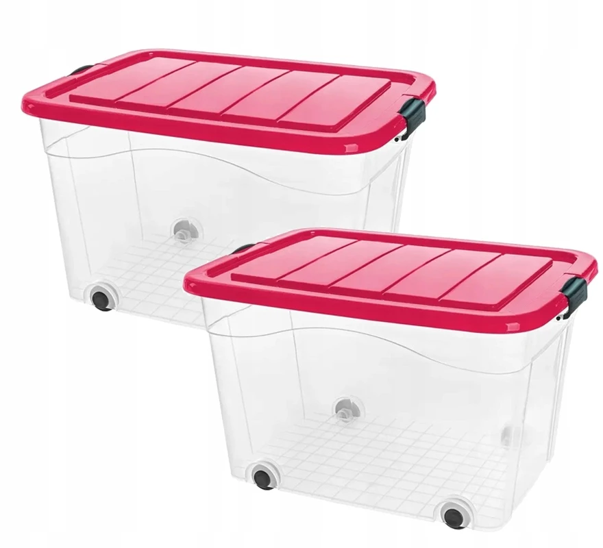 Kon-Plast Pojemnik, pudło na zabawki su pokrywą na kółkach 100L Rožinė