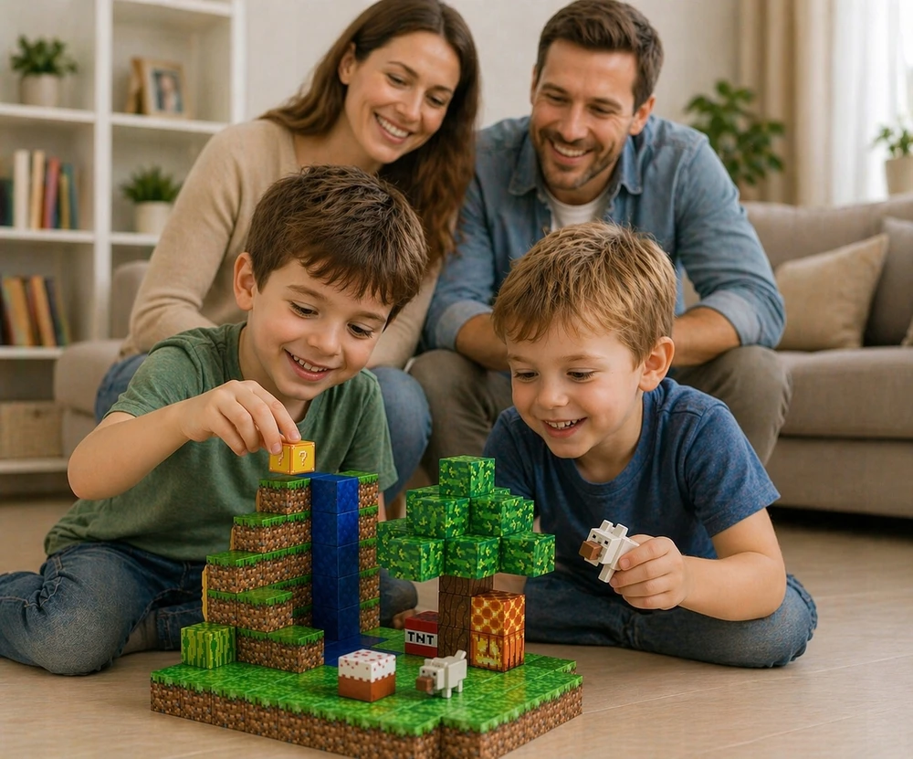Konave Pixele 3D magnetiniai blokeliai 154 vnt. + 4 figūrėlės blokelių RINKINYS