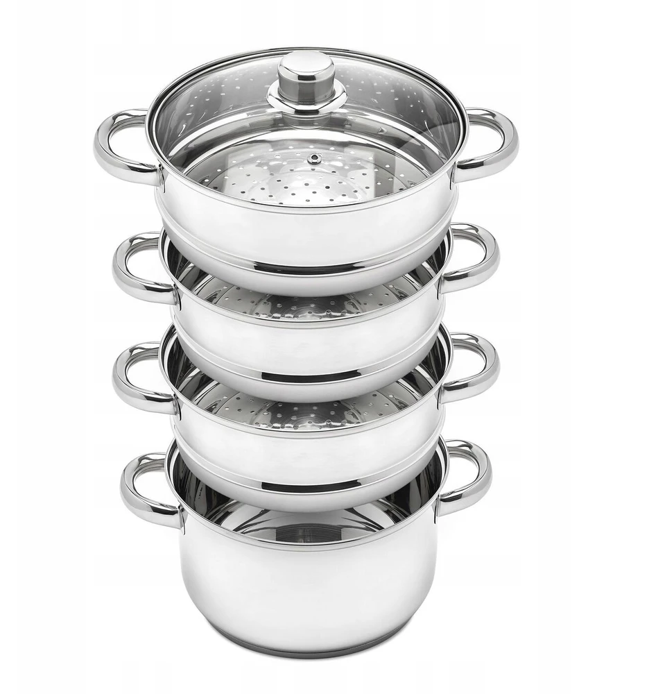 Konighoffer Garų puodų rinkinys su stikliniu dangčiu, nerūdijantis plienas, 22 cm, tinka indukcinėms ir dujinėms viryklėms, daugiasluoksnis garinimo puodas, sveiko maisto gaminimas