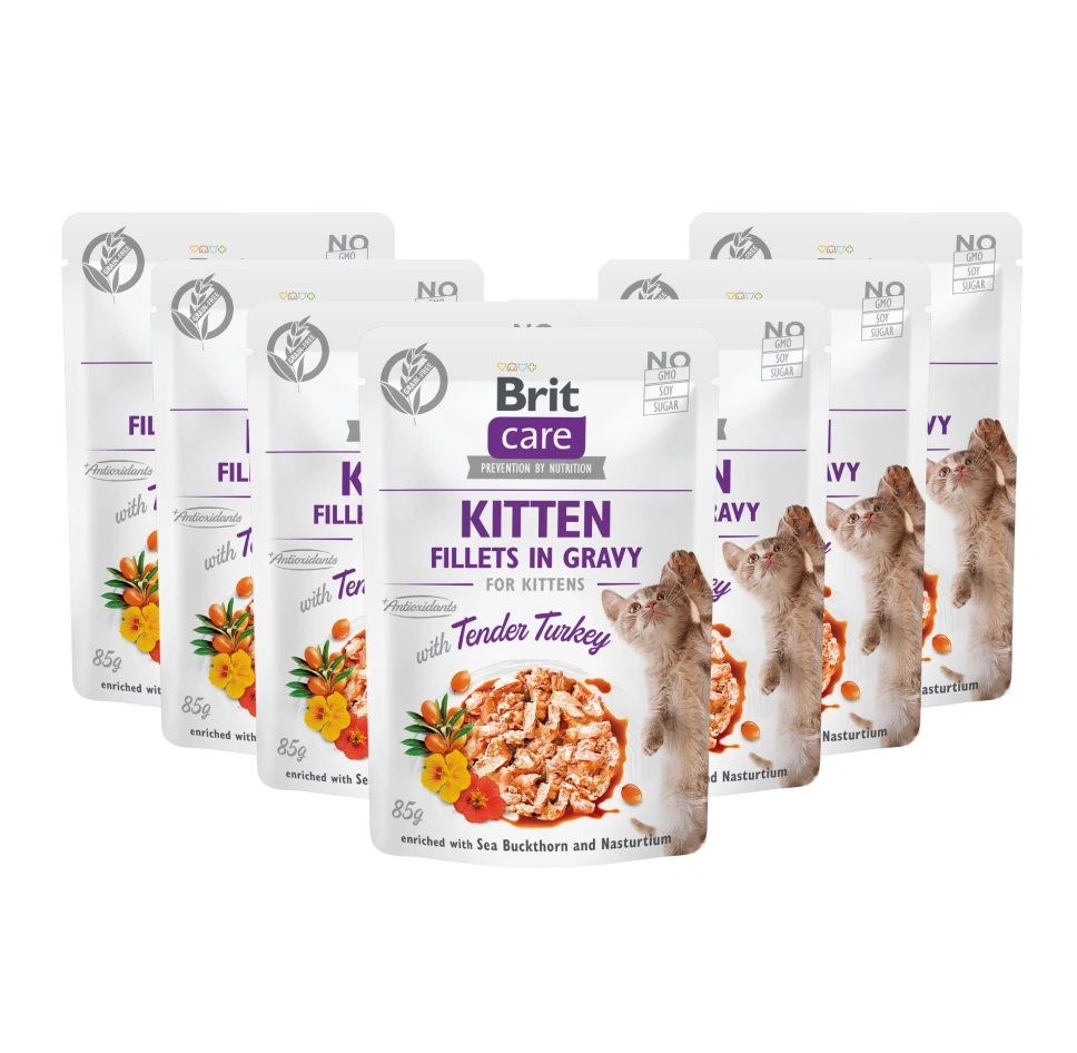 Konservuotas ėdalas katėms Brit Care Cat Kitten Fillets in Gravy kalakutiena, 85 g
