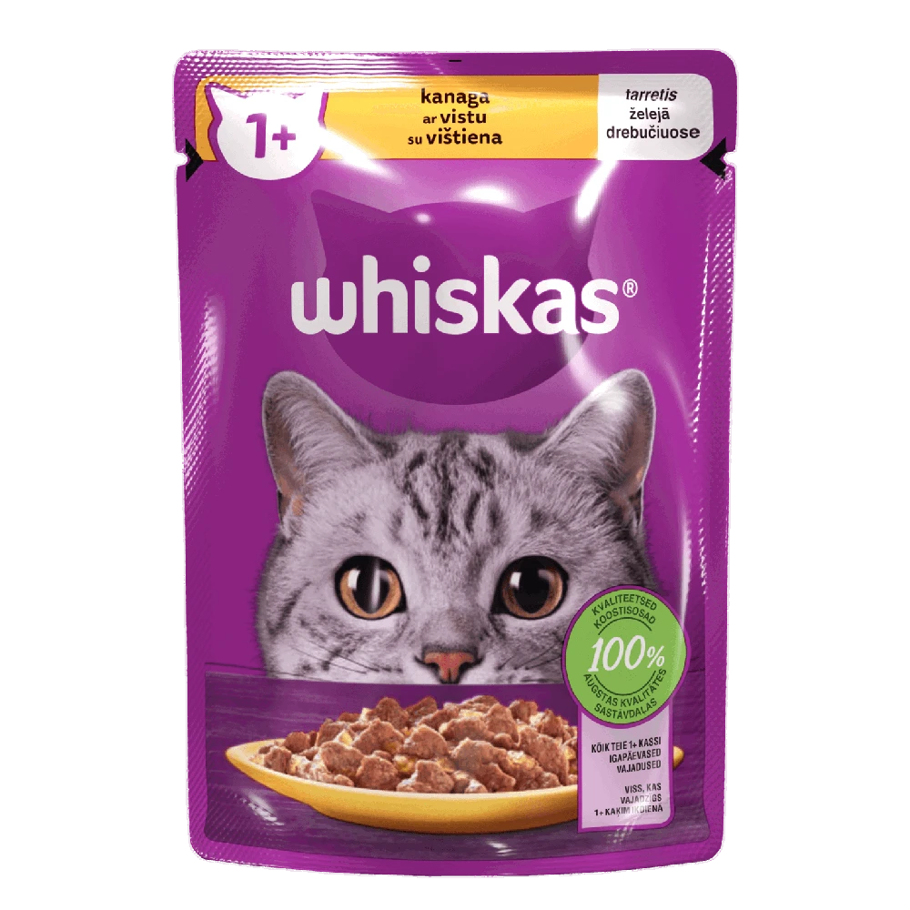 Konservuotas ėdalas katėms WHISKAS, su vištiena, 85g