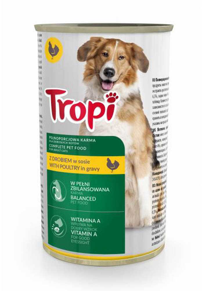 Konservuotas šunų ėdalas TROPI su paukštiena 1250g
