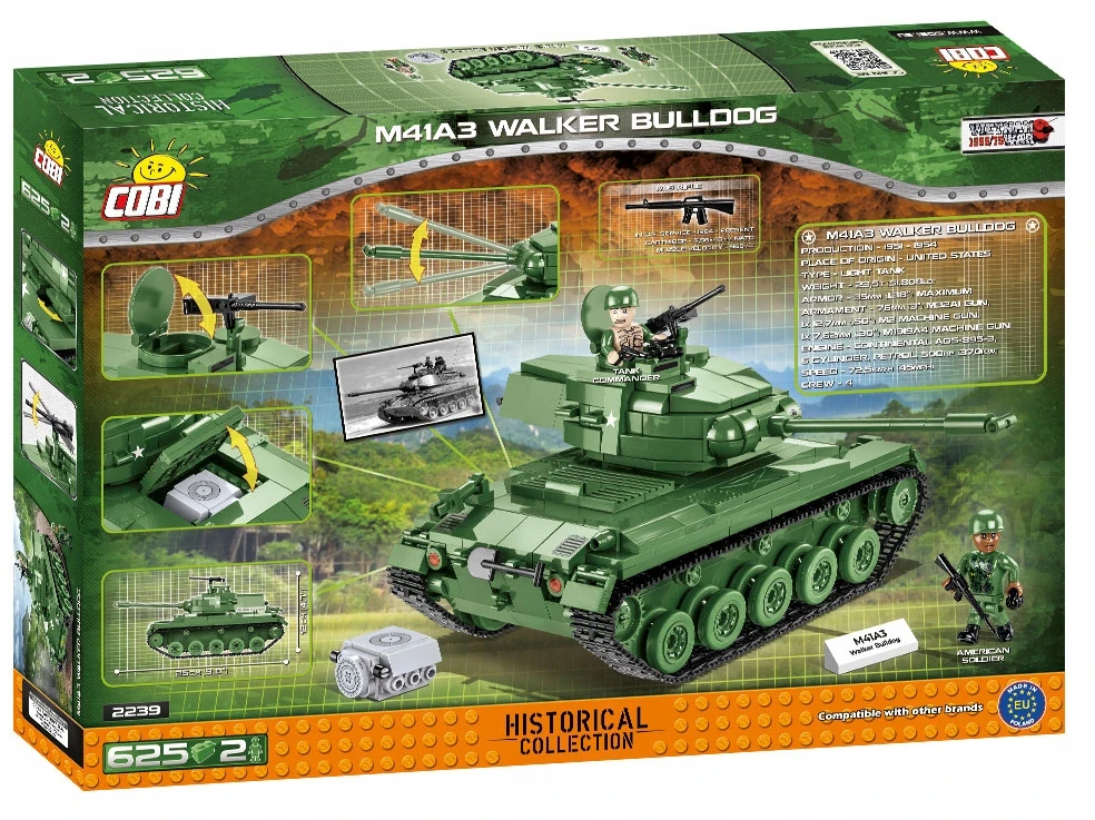 Konstravimo žaidimai – Vietnamo karo tankas M41A3 Walker Bulldog – 625 vnt. – 2 Cobi figūrėlės