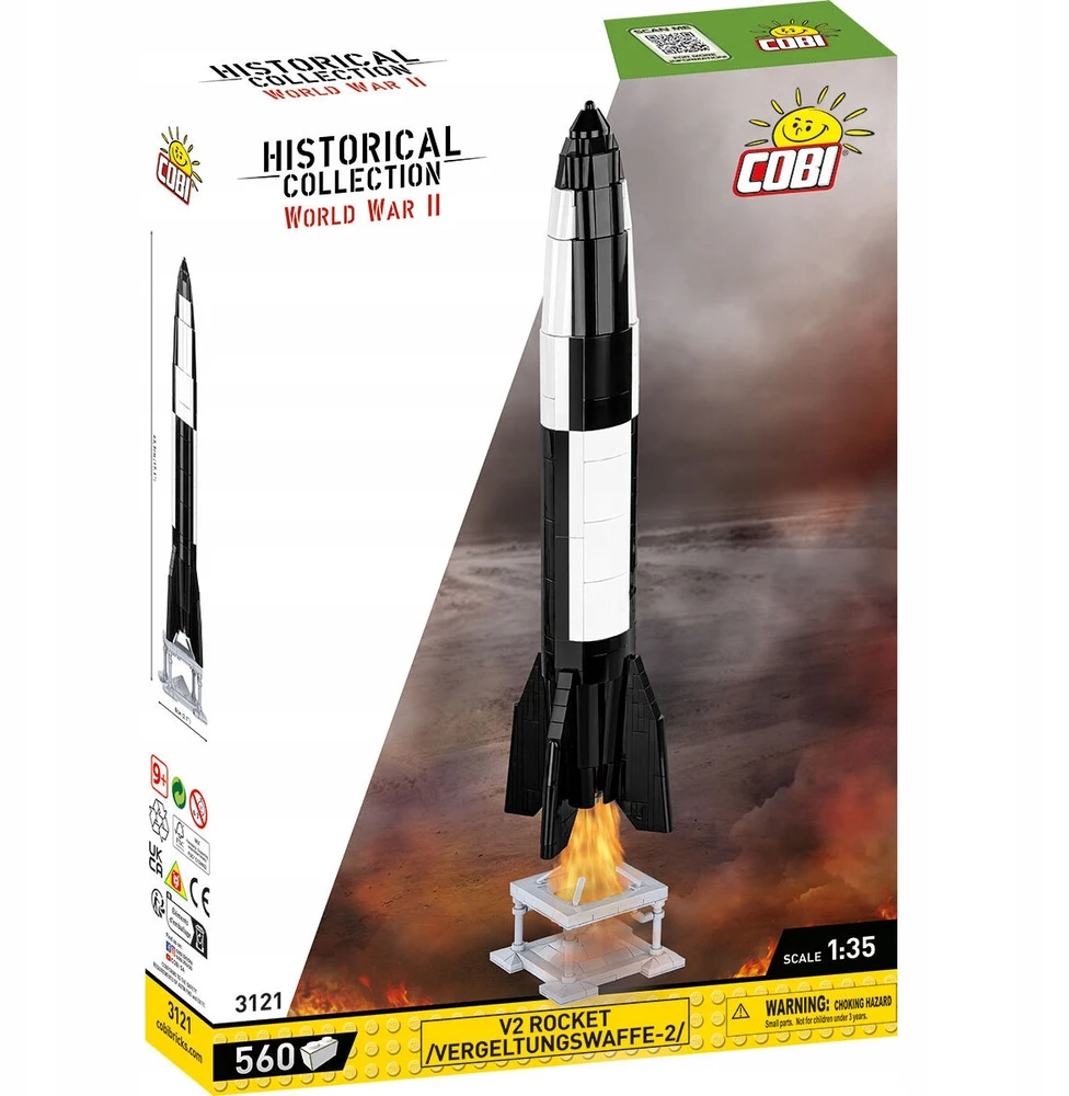 KONSTRUKCIJOS ŽAIDIMAS - COBI - V2 RAKETA ATLYGINIMO GINKLAS - 560 dalių - 1:35 mastelis - Juodai baltas
