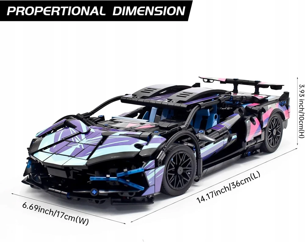 KONSTRUKCINIAI BLAKAI AUTOMOBILI LAMBO 1280 el FLUO LIGHTS TECHNIK 36 CM 1:14