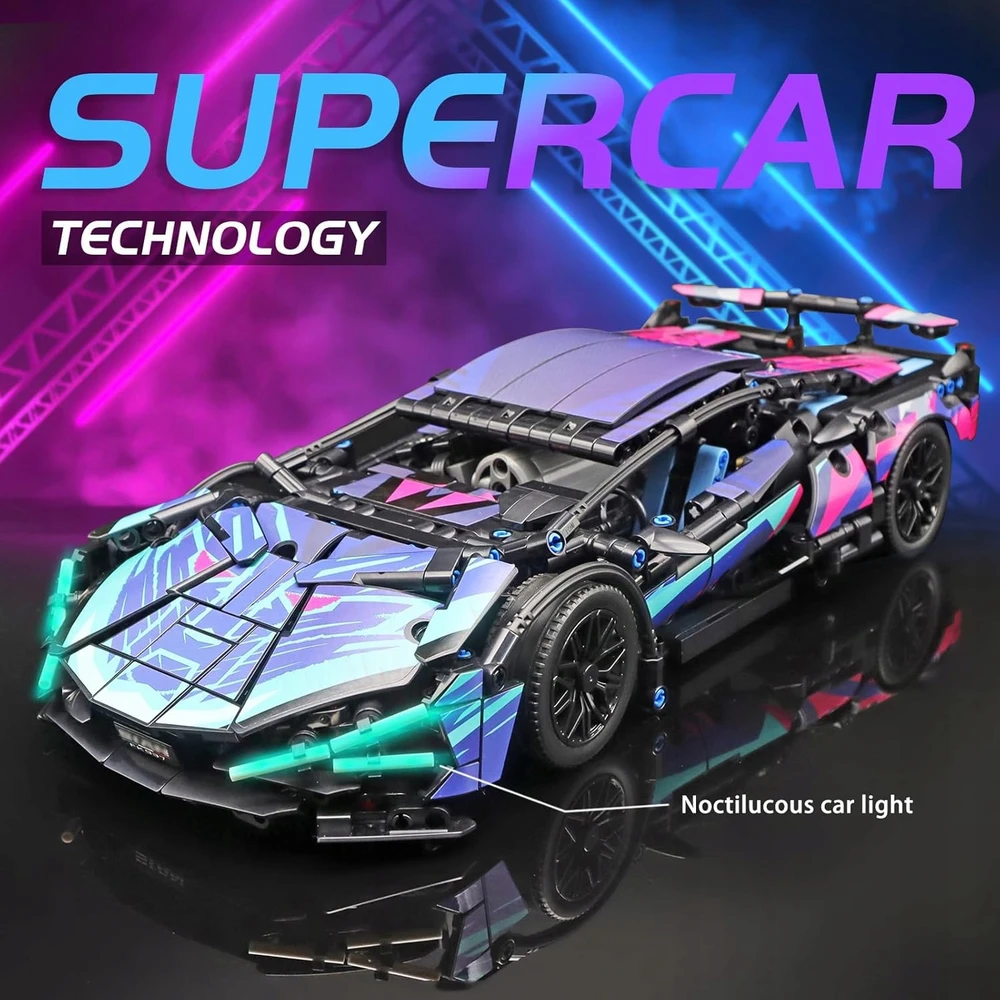 KONSTRUKCINIAI BLAKAI AUTOMOBILI LAMBO 1280 el FLUO LIGHTS TECHNIK 36 CM 1:14