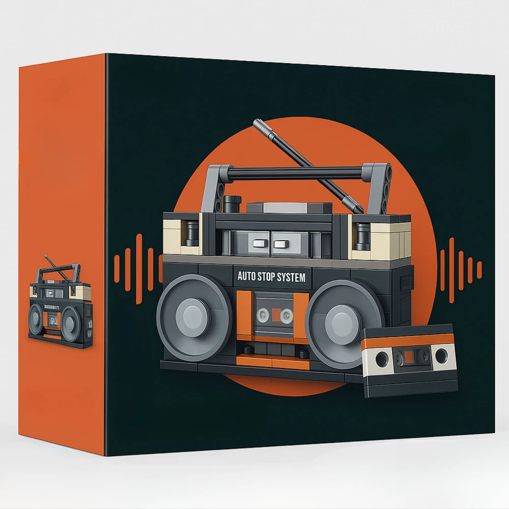 KONSTRUKCINIAI BLAKAI RETRO BOOM BOX RADIJO KASETĖS ĮRAŠYMAS 3D 168 EL