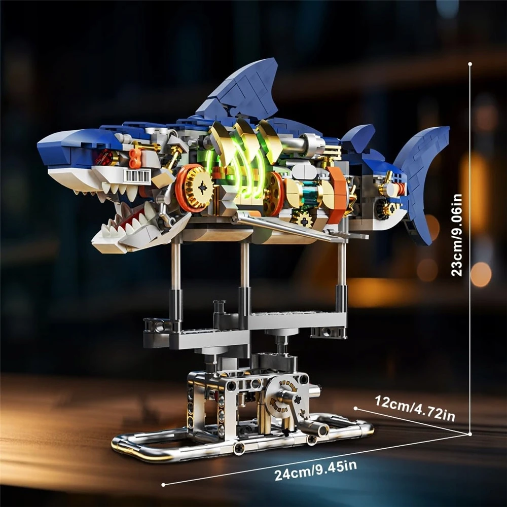 KONSTRUKCINIAI BLAKAI SHARK MECHANINĖ FIGŪRA MODELIS RYKLĖ SU ŠVIESA 687 vnt.