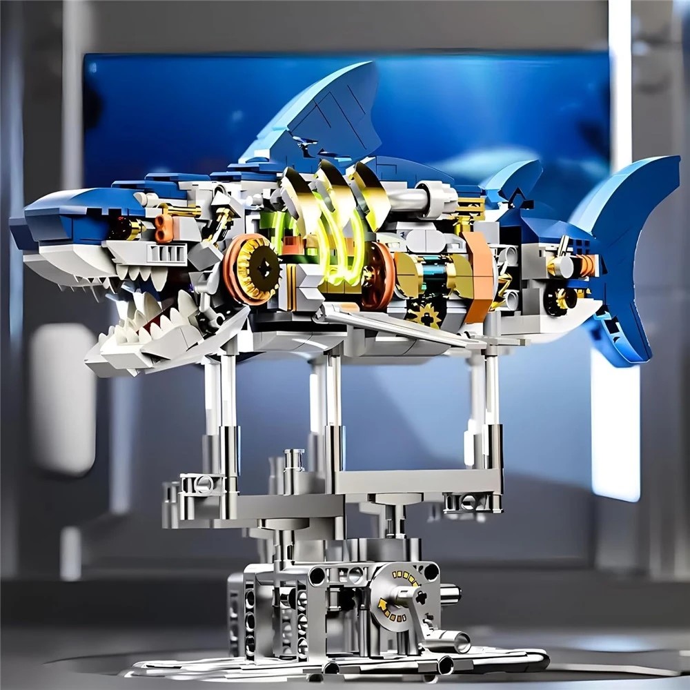 KONSTRUKCINIAI BLAKAI SHARK MECHANINĖ FIGŪRA MODELIS RYKLĖ SU ŠVIESA 687 vnt.