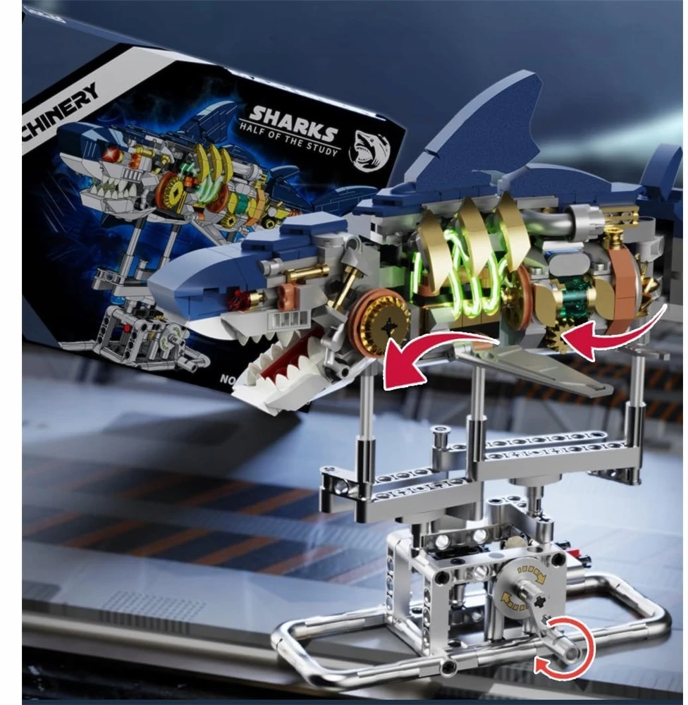 KONSTRUKCINIAI BLAKAI SHARK MECHANINĖ FIGŪRA MODELIS RYKLĖ SU ŠVIESA 687 vnt.