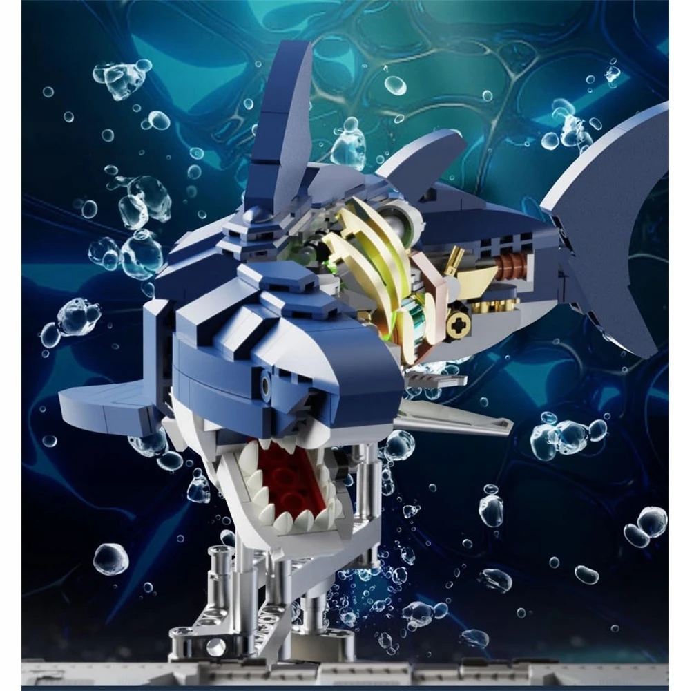 KONSTRUKCINIAI BLAKAI SHARK MECHANINĖ FIGŪRA MODELIS RYKLĖ SU ŠVIESA 687 vnt.