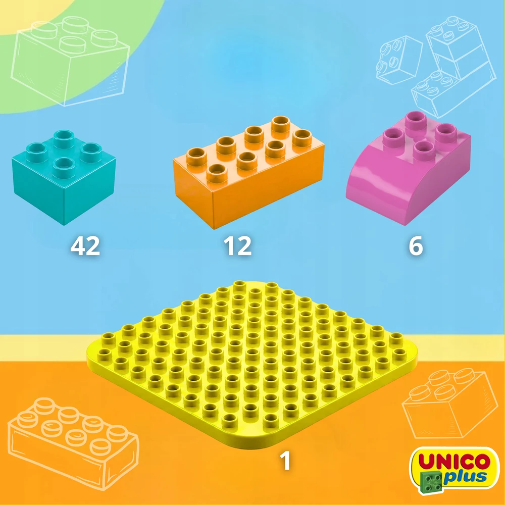 KONSTRUKCINIAI BLOKAI UNICO PASTEL BUCKET 2IN1 STATYBINĖ PLOKŠTE